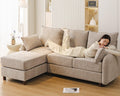 86'' Sectional Couches, L Shaped Couch with Movable Chaise Lounge,Comfy 3 Seats Sofa with Thick Cushion,Wood Legs,2 Throw Pillows,Sectional for Living Room,Bedroom,Apartment,Chenille,Khaki