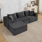 107" Modular Sectional Cloud Couch for Living Room,Deep Seat Boneless Couch,Convertible Sofas with Ottomans,No Assembly Compression Sofas, Comfy Floor Sofa with Memory Foam (3 Seater+1 Ottoman),Grey