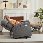 MCombo Power Lift Recliner Chair with Massage and Dual Heating, Adjustable Headrest, Extended Footrest for Elderly People, Fabric R7605 (Dark Grey)