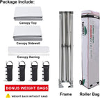 Eurmax USA 10 x 10 Pop up Canopy Commercial Tent Outdoor Party Canopies with 4 Removable Zippered Sidewalls and Roller Bag Bonus 4 Canopy Sand Bags & 24 Squre Ft Extended Awning(White)