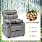 MAT EXPERT Kids Recliner, Velvet Adjustable Reading Chair w/ 2 Cup Holder, 3 Side Pocket Storage & Footrest, Kids Couch Gaming Chair, Toddler Lounge Chair for Boys Girls, Kids Room Playroom (Grey)
