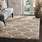 SAFAVIEH Hudson Shag Collection Area Rug - 9' x 12', Beige & Ivory, Moroccan Ogee Trellis Design, Non-Shedding & Easy Care, 2-inch Thick Ideal for High Traffic Areas in Living Room, Bedroom (SGH280S)