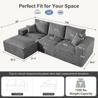 108" Modular Sectional Sofa, Compression Sofa with Deep Seat, Modular L-Shape Couch with Chaise, Upholstered Couches for Living Room Bedroom, No Assembly Required (Grey Corduroy, 108" L Shape)