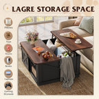 WLIVE Framhouse Coffee Table with Storage, 35.5" Lift Top Coffee Table for Living Room, Square Center Table, Rustic Cocktail Table with Sliding Barn Doors, Curevd Base, Black