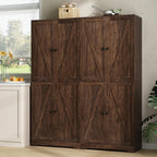 Kitchen Pantry Cabinet, 72” Tall Farmhouse Storage Cabinet with 4 Barn Doors and Adjustable Shelves, Pantry Storage for Kitchen, Living Room, Brown