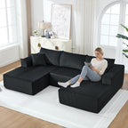 Modular Sectional Sofa,114" U-Shaped Boneless Sofa for Living Room,Oversized 3-Seater Deep Seat Cloud Couches,Corduroy Upholstered Corner Sofa Couch,No Assembly Required,Black