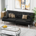 Homall Futon Sofa Bed, Leather Futon Couch with Removable Armrests, Adjustable Recliner Sleeper Sofa Bed with Dual Cup Holders for Living Room, Apartment, Office (Black), 30.7 x 65 x 28