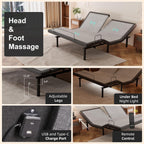 ESHINE Split Top King Adjustable Bed Frame with 14" Gel Memory Foam Mattress, Graphene Cover - Electric Upholstered Base, Massage Function, Wireless Remote, USB Ports, Under Bed Light, Grey