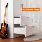 3 Doors Wooden Wardrobe Closet Armoire, White Storage Cabinet for Hanging Clothes, Bedroom Large Capacity Freestanding Armoire,Wood Wardrobe Combination with Shelves (2drawer, White)