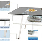 Casaphoria Modern Rectangle Coffee Table for Living Room, 2-Tier Center Table with Gray Tempered Glass Top, White Wooden Shelf & Metal Legs, 38.6 Inch, Gray/White