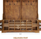 Itaar Hall Tree with Bench and Shoe Storage, 5-in-1 Entryway Bench with Coat Rack, 16 Shoe Cubbies & 12 Coat Hooks, Barn Door & Adjustable Shelf (Rustic Brown)