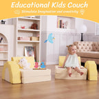 LOAOL Kids Couch 10PCS, Modular Kids Play Couch, Multifunctional Foam Toddler Sofa, Imaginative Convertible Play Sofa for Playroom(Medium Size, Yellow+Beige)