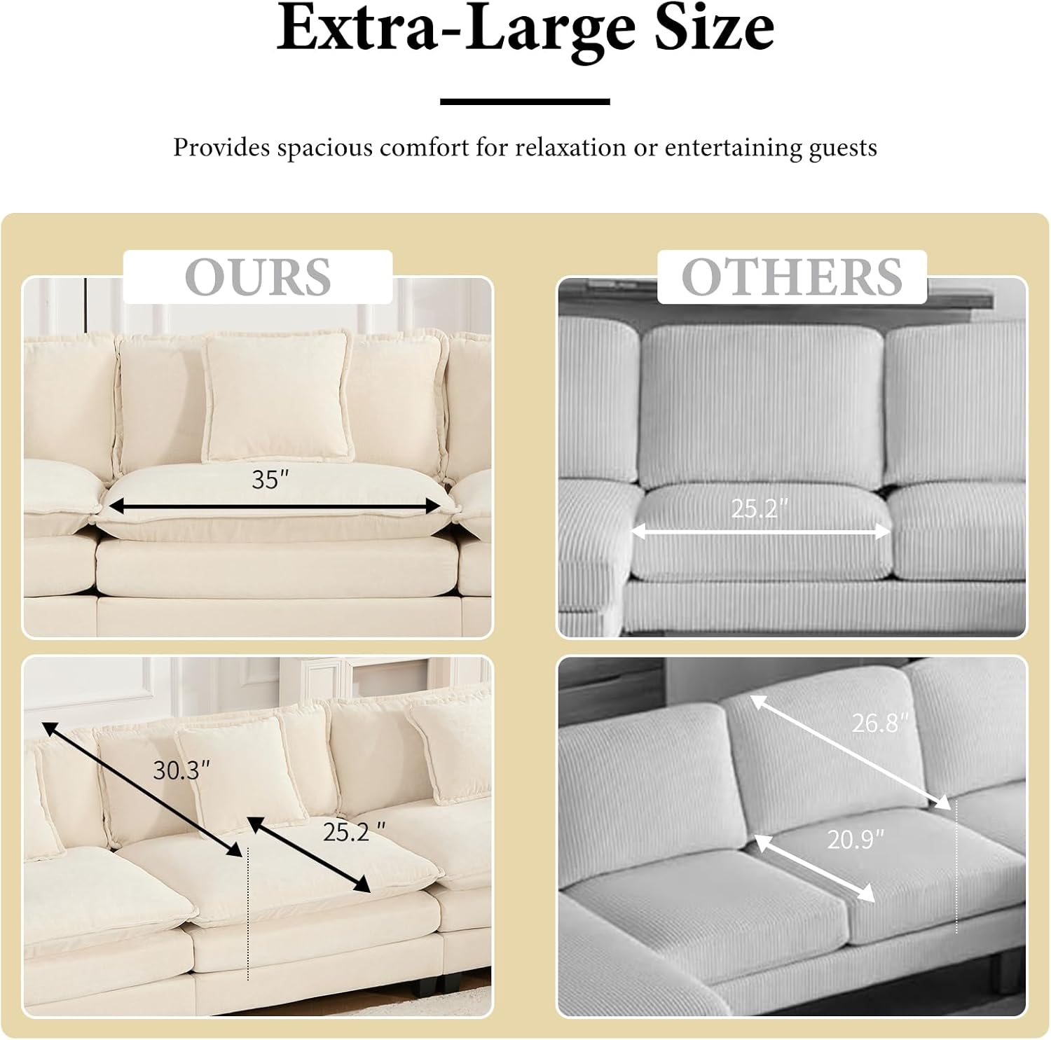 117.3” Beige Modular Sectional Sofa, 3 Seater Large Sectional Couches for Living Room, Chenille Fabric Oversized Cloud Couch with Ottoman, Deep Seat Wide Armrest Home Sofas Set, Sofá Moderno, L Shaped