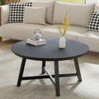 GarveeHome Round Coffee Table 36" Center Table,Large Coffee Table Black Accent Tables with Adjustable Feet, Living Room Tables with Thickened Legs and Designed Wood Grain, Easy Assemble