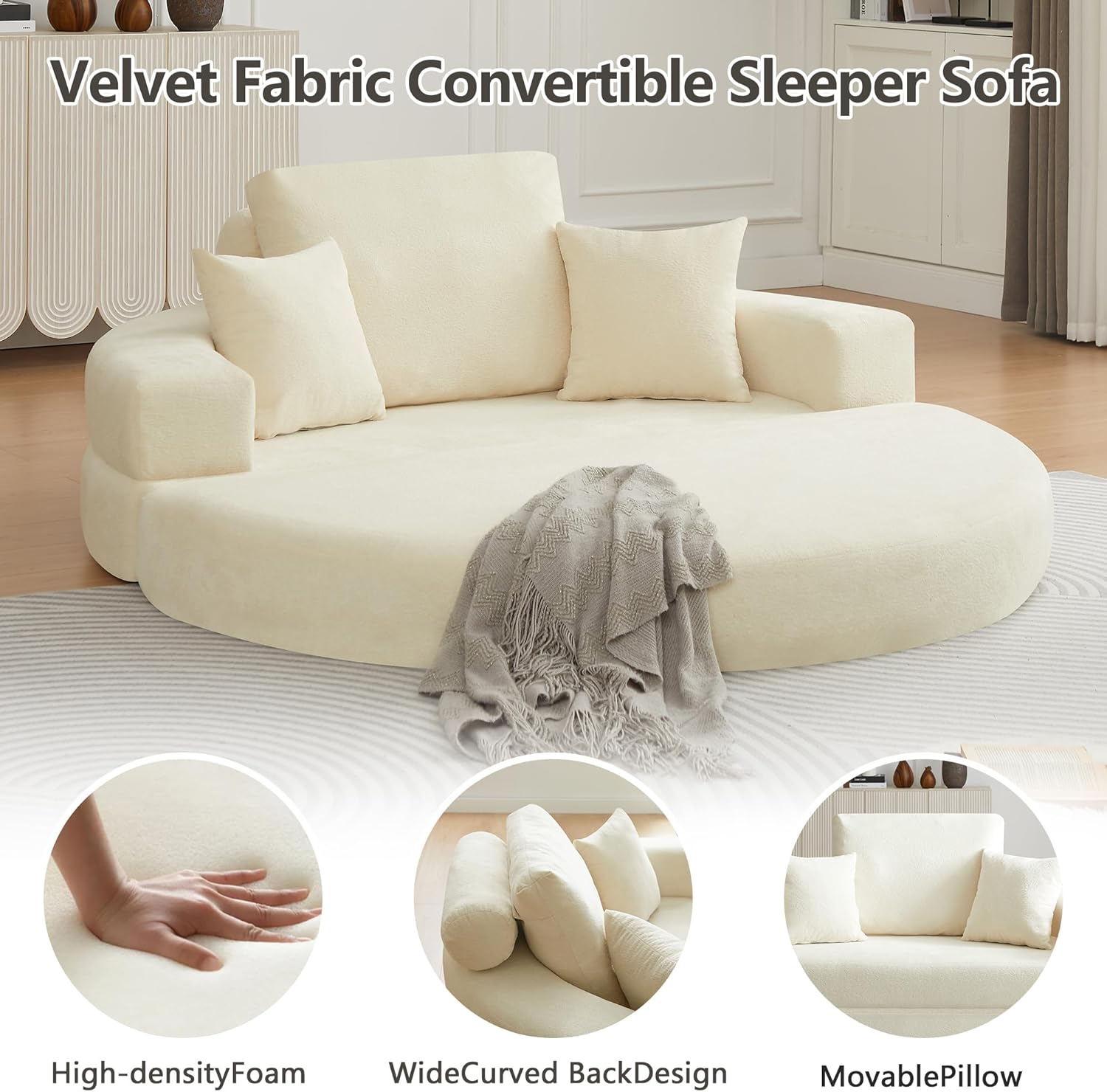 71" Boneless Couch Sofa Bed Oversized Round Couch 2-in-1 Foldable Floor Loveseat Sofa for Living Room and Apartment No Assembly (Beige, 71")