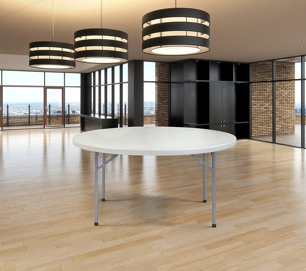 PRO&Family Commercial Round Folding Table, White Top, Powder-Coated Steel Frame, High-Impact Polyethylene Construction, Perfect for Wedding, Party, Shool, Church. (7, 60")