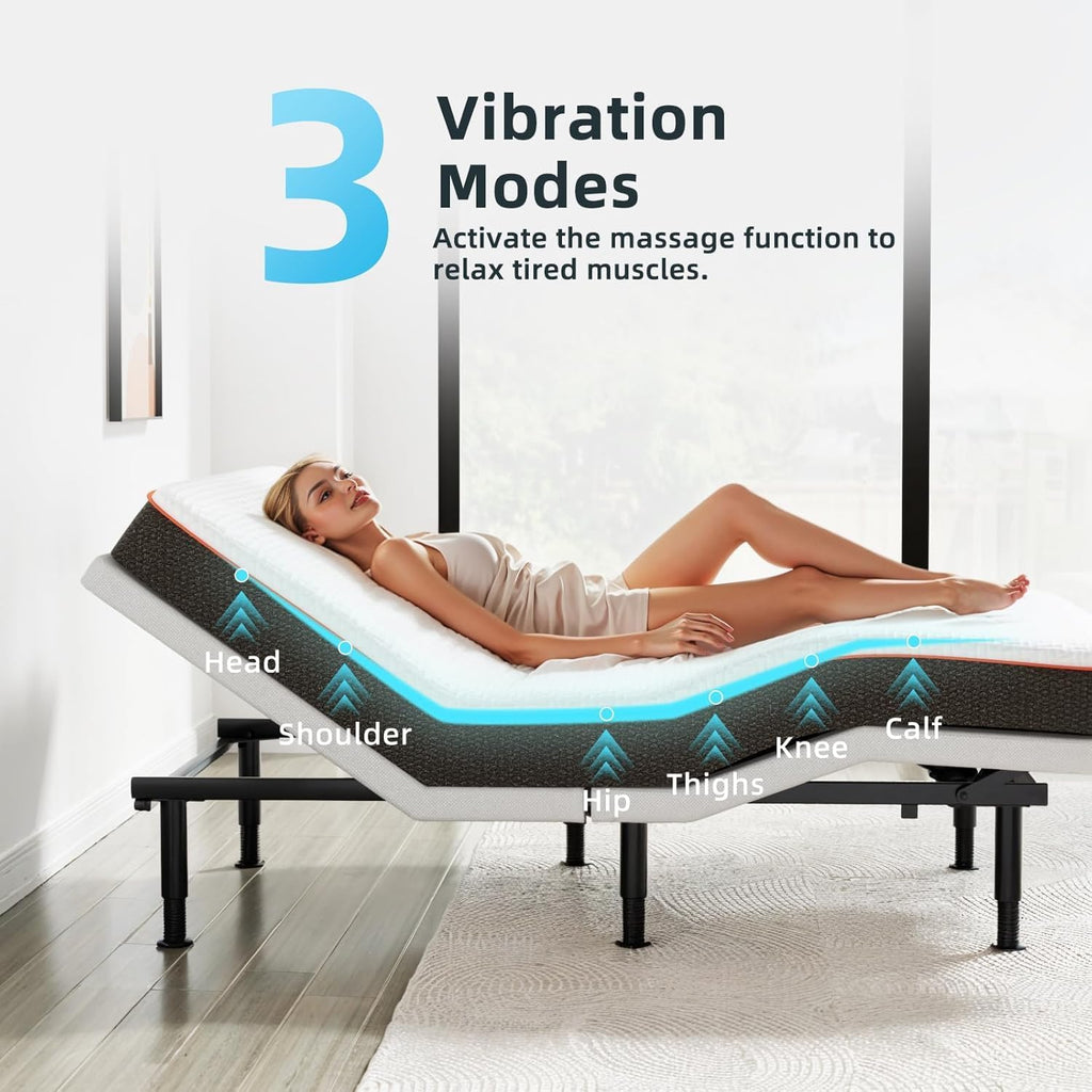Queen Adjustable Bed Base Frame, Massage & Wireless Remote, Dual USB Ports,Ergonomic Upholstered Bed Frame, Lift Motor, Under Bed Lighting, Independent Head and Foot Tilt