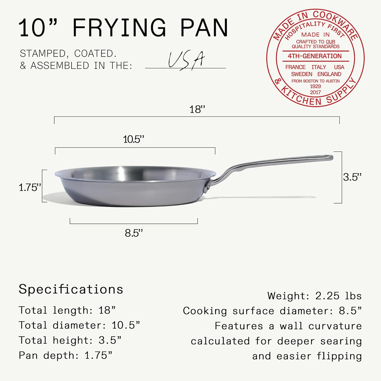 Made In Cookware | 10-Inch Stainless Steel Frying Pan | 5 Ply Stainless Clad | Professional Cookware | Crafted in USA | Induction Compatible