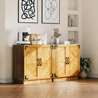 Modern Farmhouse Sideboard Buffet Cabinet - 31.5" Storage Credenza with Adjustable Shelves, Oak & Black Finish for Kitchen, Living Room, Coffee Bar