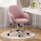 Warmiehomy Office Chair, Velvet Desk Chair for Home Office, Cozy Vanity Chair, Girl Cute Makeup Chair with Arm Rest for Bedroom Dressing Room (Blush Pink)