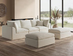 110" Cloud Sectional Couches for Living Room, Boneless U Shaped Couch with Ottoman, 3 Seater Modular Sectional Sofa, Warm White