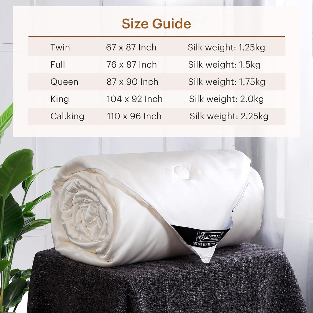 LilySilk All Season 100% Silk Comforter with Silk Shell Duvet, Queen(87x90 Inch,Net Weight:1.75kg)