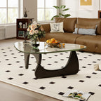 Coffee Table for Living Room Mid Century Modern Center Table with Glass Top and Wood, Transparent/Black