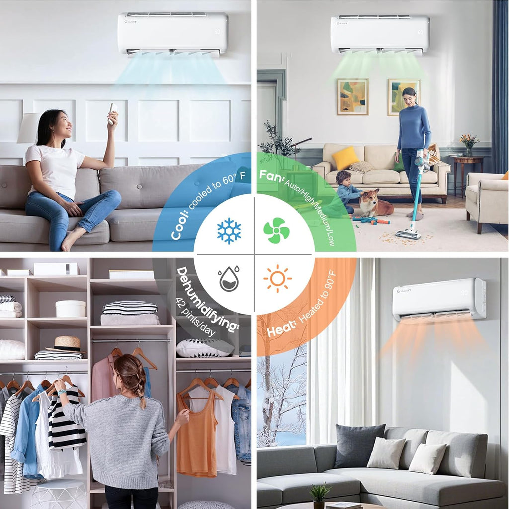 Albott Mini Split Air Conditioner Heat Pump, 12000 BTU 18.5 SEER2 220V Inverter Wall-Mounted Unit for Spaces up to 750 Sq. Ft, Includes 14.8ft Install Kit, White