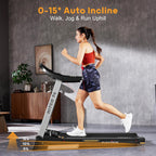 HitGo Treadmill with 15% Auto Incline,10 MPH High Speed Running Machine for Home Gym,Silent Brushless Motor,265lbs Weight Capacity,Air Cushion Shock Absorption,Bluetooth App Kinomap HitGo,Black
