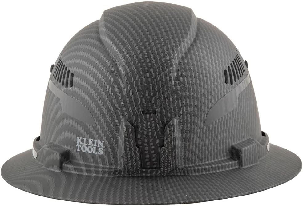 Klein Tools 60347 Hard Hat, Vented Full Brim, Class C, Premium KARBN Pattern, Rechargeable Lamp, Padded Sweat-Wicking Sweatband, Top Pad