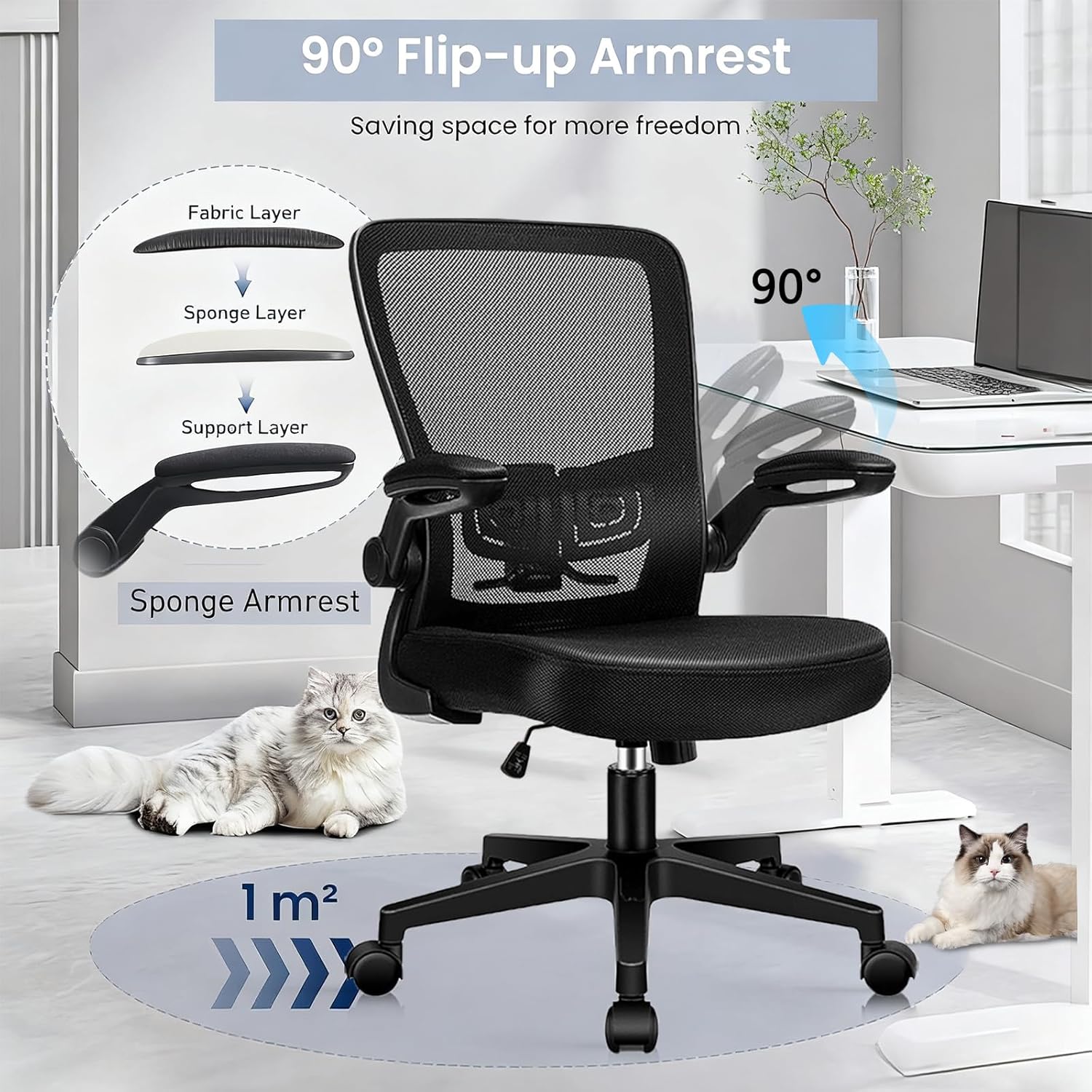 KLASIKA Desk Chairs with Wheels, Ergonomic Mesh Office Chair Adjustable Height and Swivel Lumbar Support Home Office Chair with Flip Up Armrests (8PK)