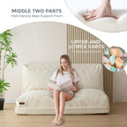 MAXYOYO Folding Sofa Bed, Extra Thick and Long Floor Sofa Convertible Sleeper Chair with Washable Cover, Floor Couch Lounge Bean Bag Bed for Living Room, Beige, 30x95 Inch