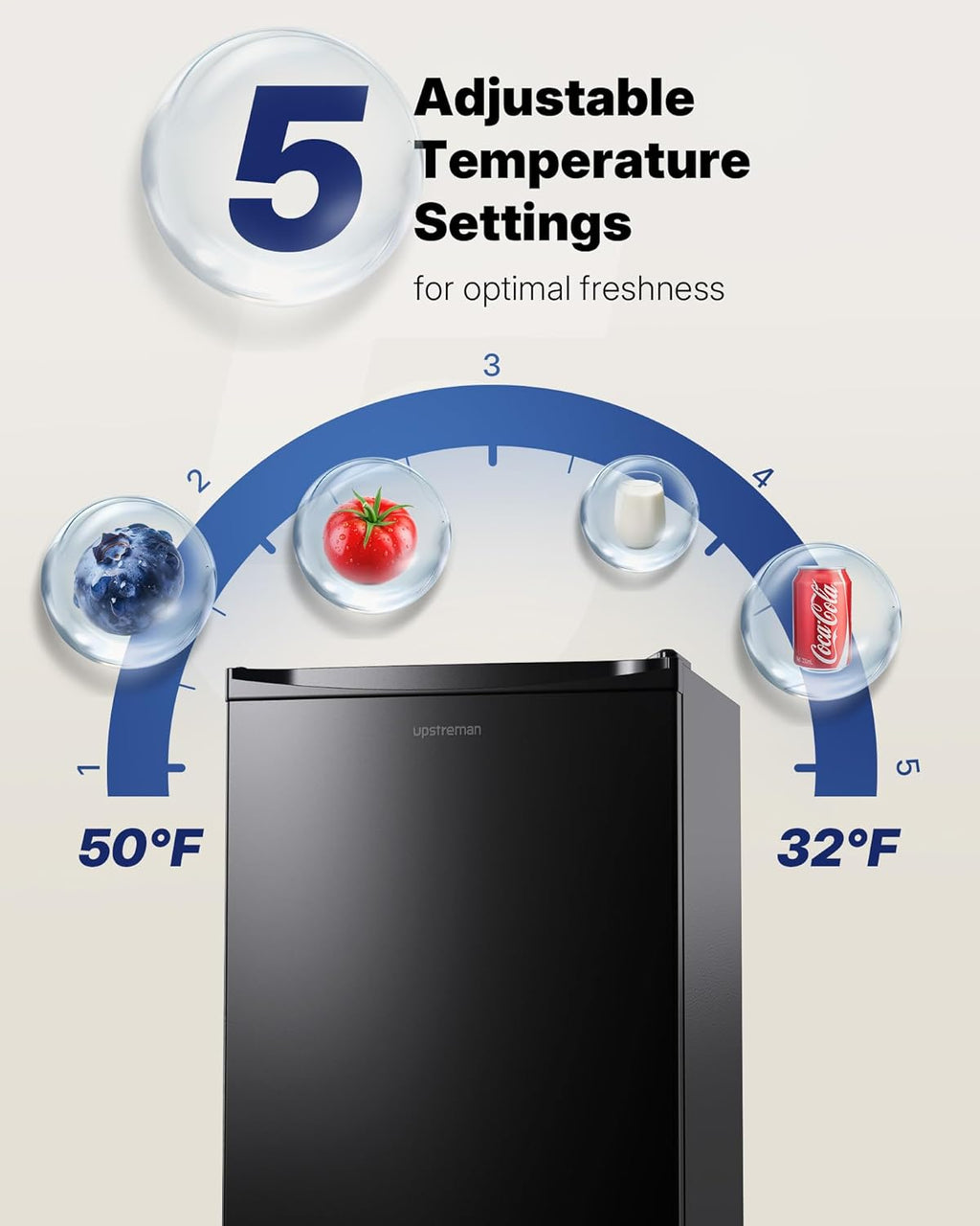 Upstreman 3.2 Cu.Ft Mini Fridge with Freezer, Single Door Compact Refrigerator, Adjustable Thermostat, Small Refrigerator for Dorm, Bedroom, Office, Black-BR321