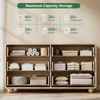 Lulive Wood Dresser for Bedroom, 53” Wide Chest of Drawers with 6 Drawers, Modern Closet Storage Drawer with Curved Profile Design for Living Room, Hallway, Entryway, Natural