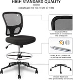 Armless Drafting Chair Tall Office Chair Adjustable Height High Back Ergonomic Desk Chair Drafting Stool Rolling Bar Stools Chairs with Footrest and Wheels