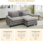 URRED Cloud Couch Modular Sectional Sofa, 87" Modern L Shaped Deep Seat Sofa with Ottoman & Pillows, Ultra Comfy Chenille Couches for Living Room, Bedroom or Apartment, Grey