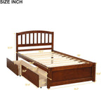 Harper & Bright Designs Twin Bed Frame with Storage, Wood Platform Bed with 2 Drawers and Headboard (Walnut)