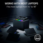 Razer Laptop Cooling Pad: Adaptive Smart - Intelligent Fan Control - Airtight Pressure Chamber - Fits Most Laptops & Macbooks 14” to 18" - Preset & Custom Fan Curves - 3 Port USB Type A - Chroma RGB