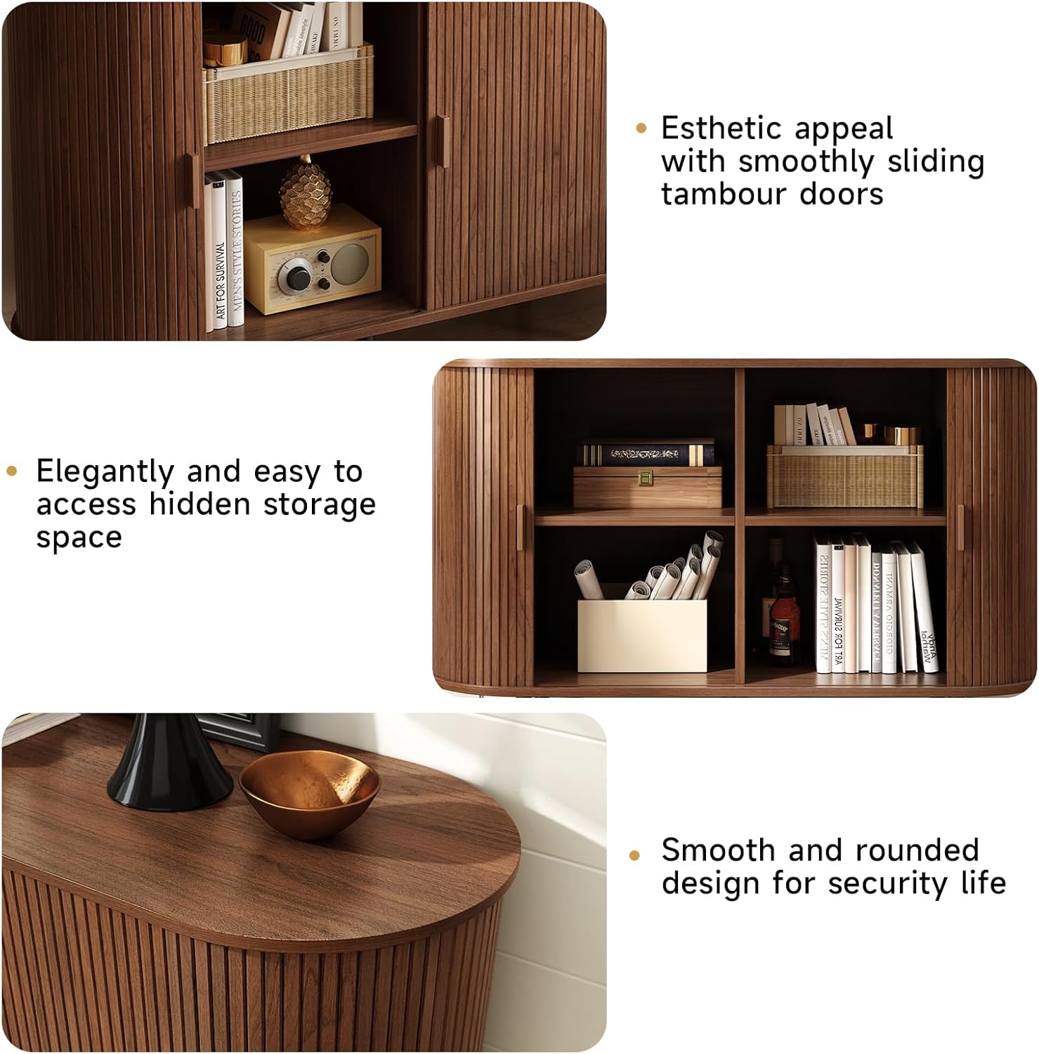 ONBRILL 48" Sideboard Buffet Cabinet with Storage, Storage Cabinet with Sliding Door & Adjustable Shelf, Modern Accent Coffee Bar Console Table for Kitchen, Entryway, Walnut