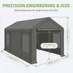 Storage Shed, 3/4 inch Thick Support Rods & Bolted Frame (Not Socket), Rolled Up Doors and Ventilation Window, Carports Car Tent 10 × 20 × 9 FT