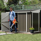 DWVO 8x4 FT Outdoor Weatherproof Storage Shed  Secure Metal Bike Shed w/Lockable Entry  Garden Storage Solution for Lawn Equipment  Tools  Waste Bin  Dark Gray
