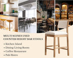 26.5'' Tall Bar Stools Set of 2 Modern Counter Stools with Backs Beige Linen Upholstered Bar Height Chairs Counter Height Island Stools with Wood Frame Farmhouse Wooden Barstools for Kitchen Island