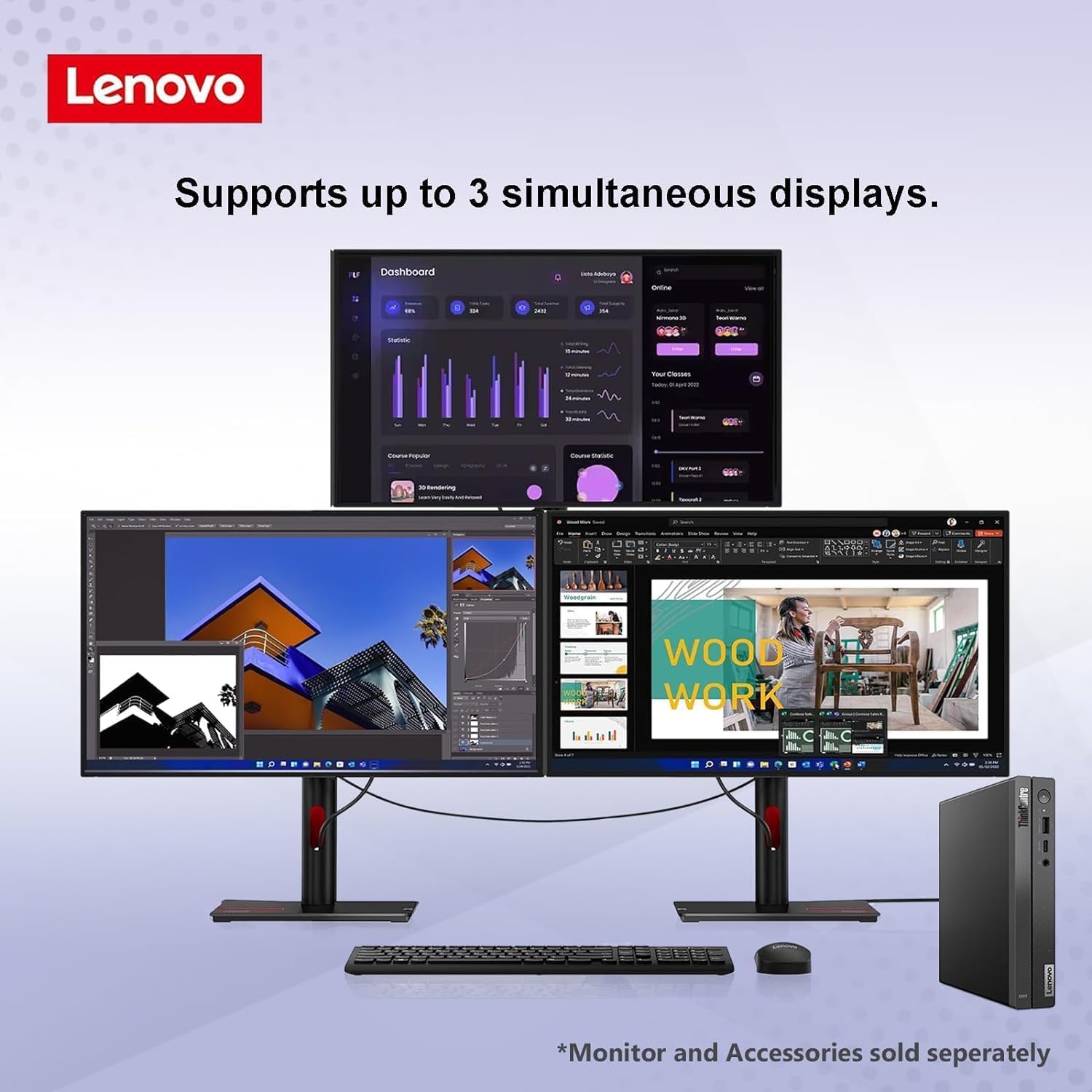 Lenovo ThinKCentre neo 50q Gen 4 Tiny 1L Business Mini Desktop Computer  13th Gen Intel 8-Core i5-13420H (Beat i7-1355U)  16GB DDR4 RAM  512GB PCIe SSD  2 DisplayPorts  WiFi 6  Win 11 Pro  Vent-Hear
