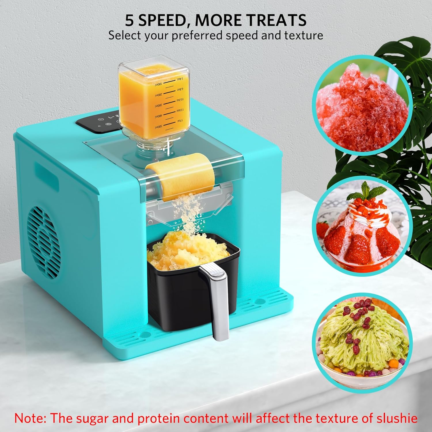 Shaved Ice & Slushie Machine No Ice Needed, Sugar Free Slushy Machine, 60S Making Shaved Ice, Slushie, Margaritas, Auto Clean, LED Display, 280W Frozen Drink Maker for Home, Party, Outdoor Use
