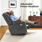 MCombo Large Triple Motor Power Lift Recliner Chair with Massage and Dual Heating, Adjustable Headrest for Tall Elderly People, Faux Leather 7634 (Dark Grey, Large)