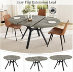 Extendable Round Dining Table Set for 6 People, 43.3"-59.1" Extendable Kitchen Table with 6 Upholstered Chairs, Space Saving for Kitchen Dining Room (Grey Table+6 Brown Chairs)