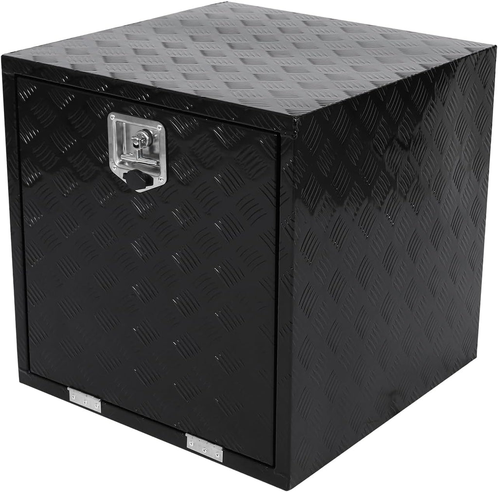 confote 24"x 24"x 24" Heavy Duty Aluminum Stripes Plated Tool Box Underbody Truck Box Pick Up Truck Bed RV Trailer Toolbox Waterproof Square Storage Organizer with Lock and Keys-Black