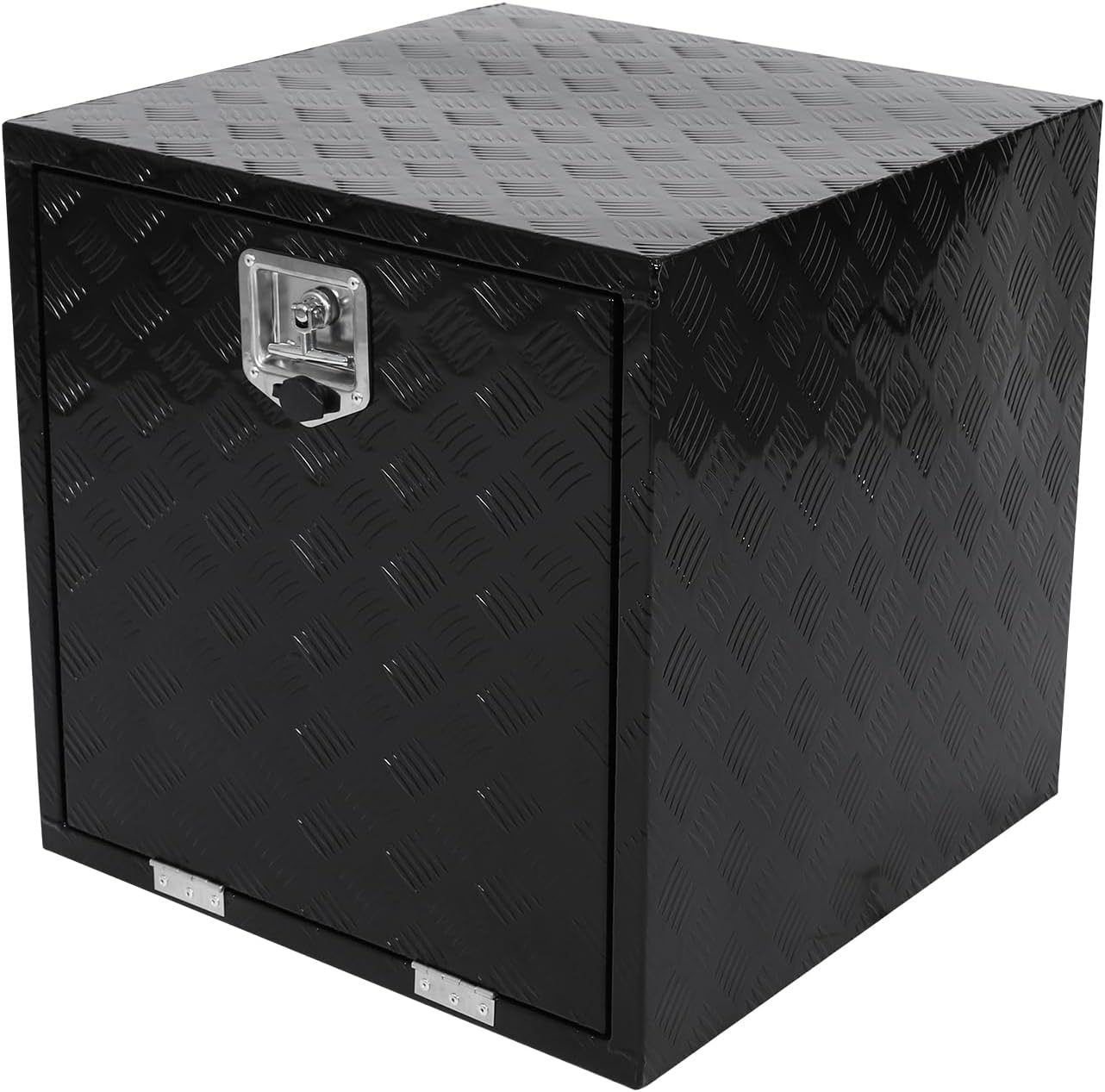 confote 24"x 24"x 24" Heavy Duty Aluminum Stripes Plated Tool Box Underbody Truck Box Pick Up Truck Bed RV Trailer Toolbox Waterproof Square Storage Organizer with Lock and Keys-Black