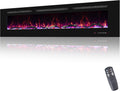 72inch Electric Fireplace in Wall Recessed and Wall Mounted Fireplace Electric, 13 Flame Colors, Realistic Logs & Crystals Fuel Bed, Adjustable Temperature and Timer, 750W/1500W, Black