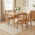 5-Piece Solid Wood Dining Table Set for 4, Farmhouse Rectangular Kitchen Table with 4 Soild Chairs, Space-Saving Design for Small Dining Room, Apartment, Breakfast Nook, Natural-Wood